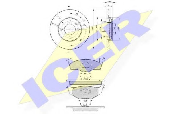 Комплект тормозов, дисковый тормозной механизм ICER 31130-5303