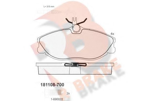 Комплект тормозных колодок, дисковый тормоз R BRAKE RB1108-700