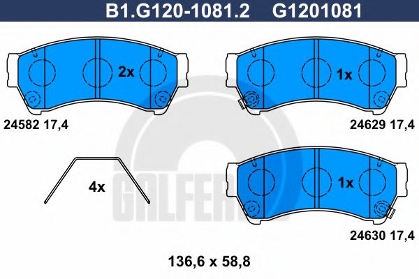 Комплект тормозных колодок, дисковый тормоз GALFER B1.G120-1081.2